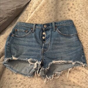 Levi's Blue Jean Shorts High-Waisted Distressed